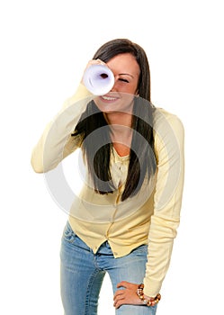 Woman with binoculars looking for the future