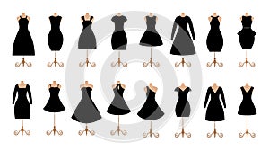 Woman black dresses fashion icon set. photo