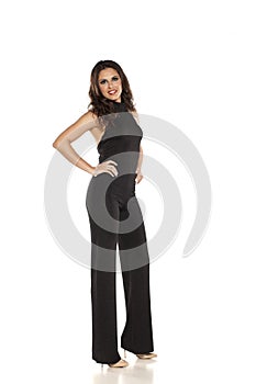 Woman in black jumpsuit