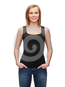 Woman in blank black tank top