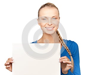 Woman with blank board