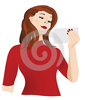 Woman with blank card
