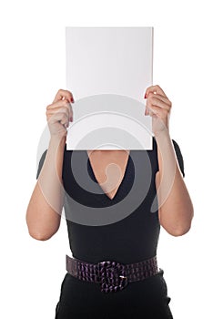 Woman with the blank sheet of paper