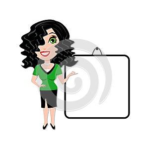 Woman with blank white presentation board