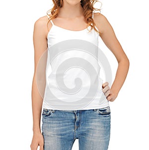 Woman in blank white tank top