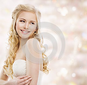 Woman Blond Long Hair, Fashion Model Portrait, Smiling Girl
