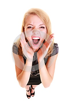 Woman blonde buisnesswoman shouting isolated