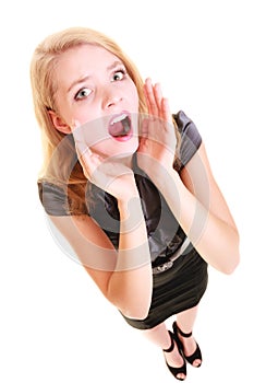 Woman blonde buisnesswoman shouting isolated