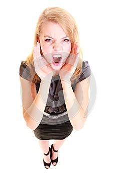 Woman blonde buisnesswoman shouting isolated