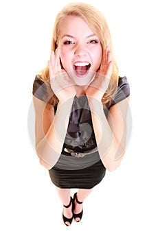 Woman blonde buisnesswoman shouting isolated