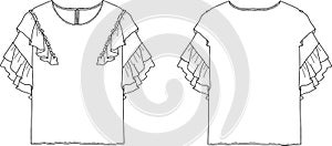 Woman blouse sketch, blouse technical sketch for woman, blouse drawing, woman clothes sketch, wrapped blouse sketch