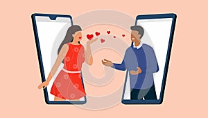 Woman blowing a virtual kiss to a man