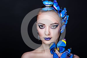 Woman blue butterfly