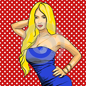 woman in blue dress on a background. EPS vector