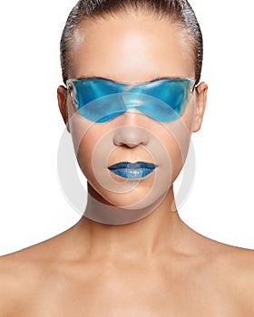 Woman in a blue gel mask