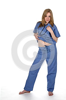 woman in blue scrubs