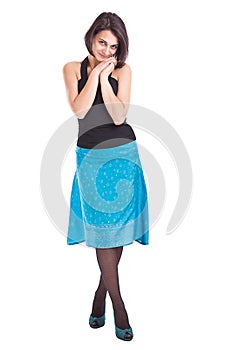 Woman in blue skirt