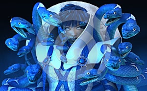 Woman with blue snakes photo