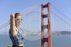 Woman in blue sunglasses