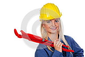 Woman in blue work