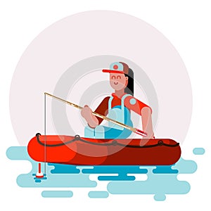 Woman in boat try to cach a fish