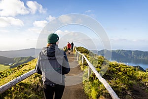 Woman at the Boca do Inferno viewpoint on São Miguel island in the Azores