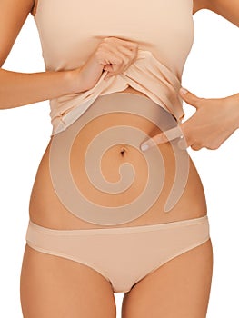 Woman body in beige cotton undrewear