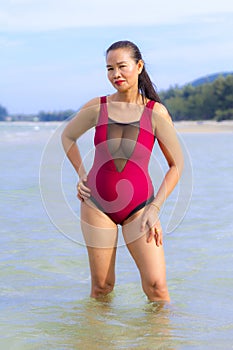 Woman body big sexy with bikini crimson