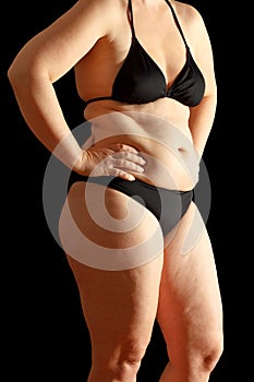 Woman body fat black background