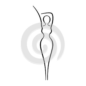 Woman body, girl beauty, line art icon. Female pose outline silhouette, model, figure. Abstract sign of girl for