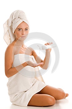 Woman with body lotion