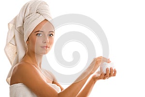 Woman with body lotion