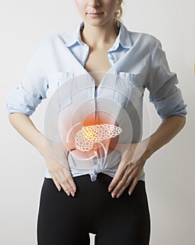Woman body with pancreas visualisation
