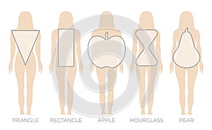 Woman Body Shape Triangle, Rectangle, Apple, Pear and Hourglass