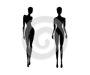 Woman body silhouettes fashion collection. Female mannequin for front view fashion designs. Vector illustration