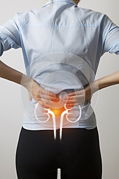Woman body with visualisation of kidneys and bladder