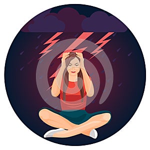 Woman and bolts representing depression on vector illustration