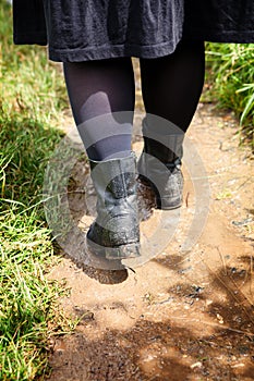 Woman boots path hike