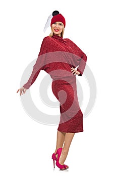The woman in bordo dress isolated on white