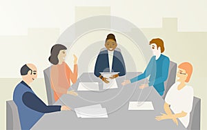Woman boss and her team discuss a project