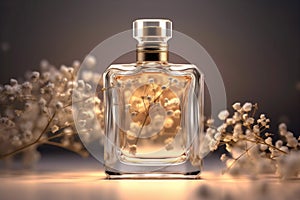 aroma woman fragrance perfume scent flower cosmetic essence smell bottle glass. Generative AI.