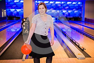 Woman with bowling ball