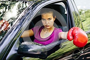 Woman with box gloves