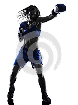 Woman boxer boxing kickboxing silhouette isolated