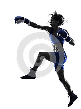 Woman boxer boxing kickboxing silhouette isolated