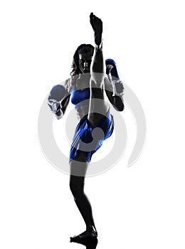 Woman boxer boxing kickboxing silhouette isolated