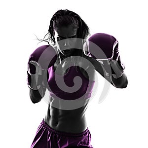 Woman boxer boxing kickboxing silhouette isolated