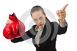 The woman boxer isolated on white background