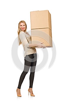 Woman with boxes relocating to new house photo