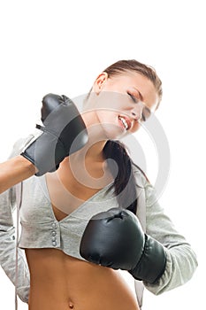 Woman boxing missed the hit